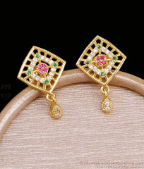Multi Stone Square Lattice One Gram Gold Drop Earrings ER6011