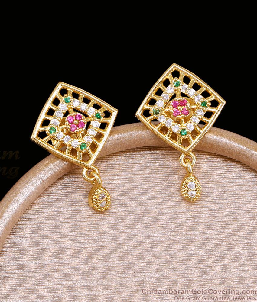 Multi Stone Square Lattice One Gram Gold Drop Earrings ER6011 Multi Stone Square Lattice One Gram Gold Drop Earrings ER6011