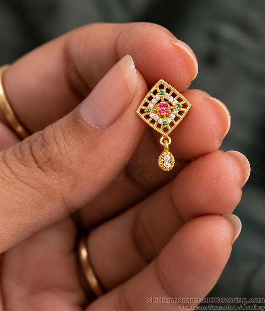 Multi Stone Square Lattice One Gram Gold Drop Earrings ER6011 Multi Stone Square Lattice One Gram Gold Drop Earrings ER6011