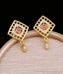 Ruby White Stone Square Lattice One Gram Gold Drop Earrings ER6012 Ruby White Stone Square Lattice One Gram Gold Drop Earrings ER6012