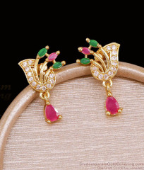 Peacock Design Multi Stone One Gram Gold Drop Earrings ER6013
