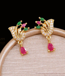 Peacock Design Multi Stone One Gram Gold Drop Earrings ER6013