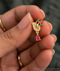 Peacock Design Multi Stone One Gram Gold Drop Earrings ER6013 Peacock Design Multi Stone One Gram Gold Drop Earrings ER6013