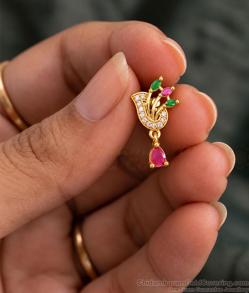 Peacock Design Multi Stone One Gram Gold Drop Earrings ER6013 Peacock Design Multi Stone One Gram Gold Drop Earrings ER6013