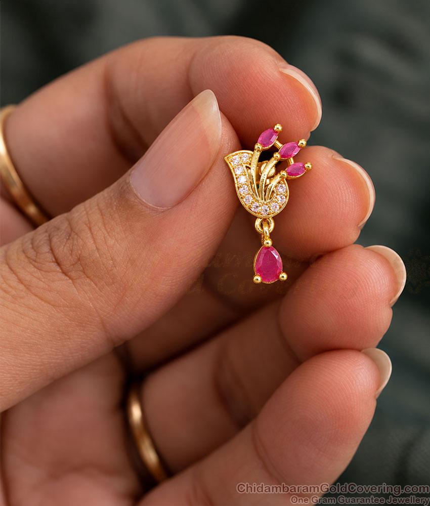 Ruby White Stone Peacock One Gram Gold Drop Earrings ER6014 Ruby White Stone Peacock One Gram Gold Drop Earrings ER6014
