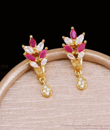 Ruby White Stone Leaf Design One Gram Gold Drop Earrings ER6015 Ruby White Stone Leaf Design One Gram Gold Drop Earrings ER6015