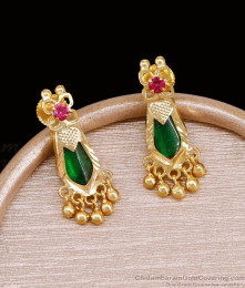 Kerala Green Palakka Stone One Gram Gold Drop Earrings ER6016