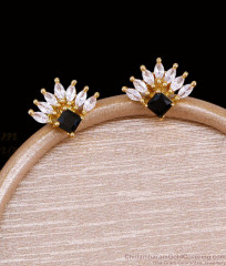 Visiri Fan Design Black White Stone One Gram Gold Stud ER6017
