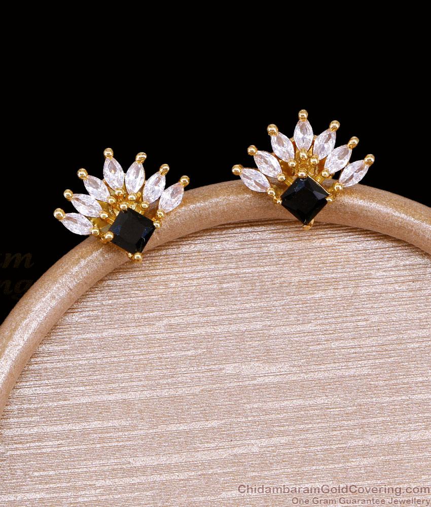 Visiri Fan Design Black White Stone One Gram Gold Stud ER6017 Visiri Fan Design Black White Stone One Gram Gold Stud ER6017