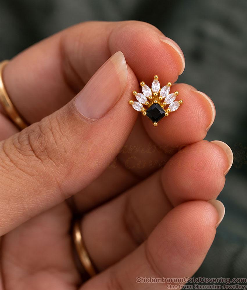 Visiri Fan Design Black White Stone One Gram Gold Stud ER6017 Visiri Fan Design Black White Stone One Gram Gold Stud ER6017