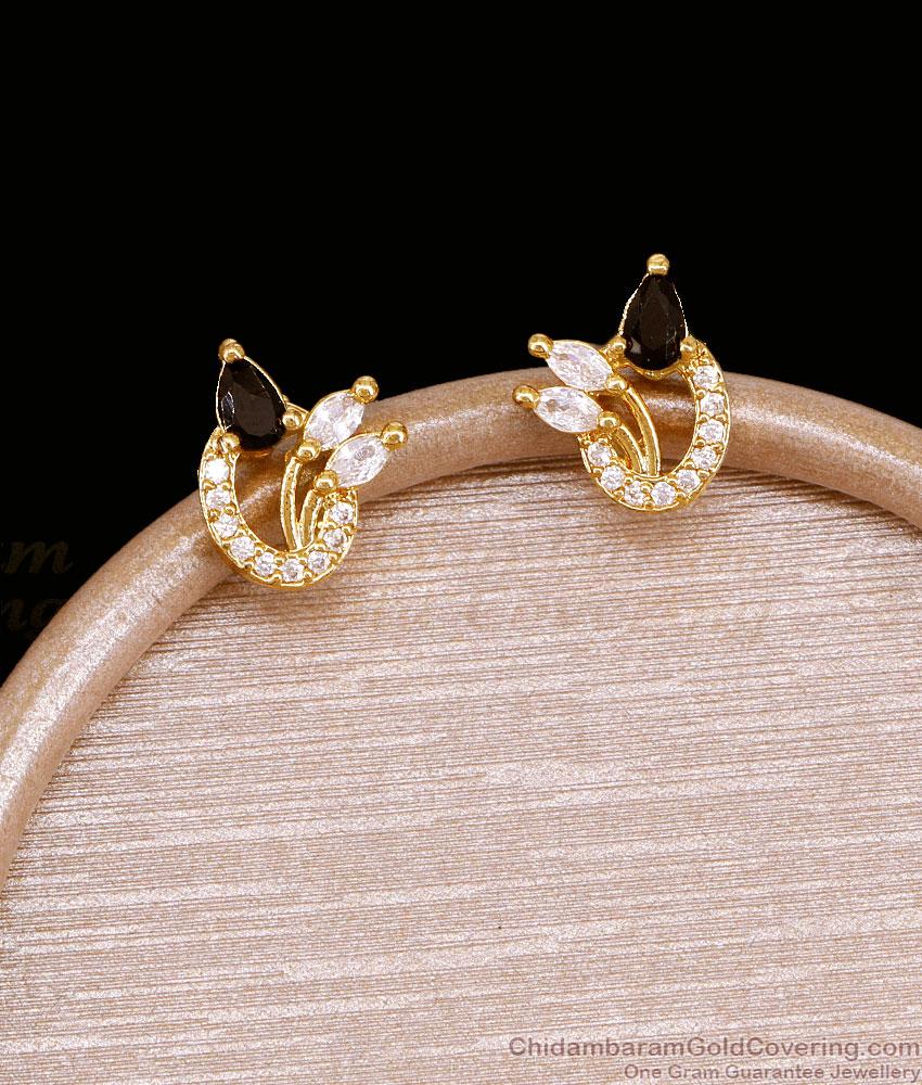 Small Black White Stone One Gram Gold Stud Earrings ER6018 Small Black White Stone One Gram Gold Stud Earrings ER6018