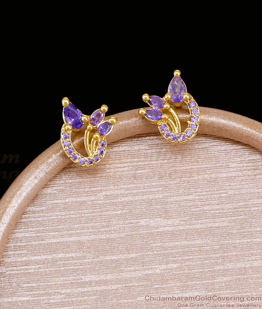Small Purple Stone One Gram Gold Stud Earrings ER6019 Small Purple Stone One Gram Gold Stud Earrings ER6019