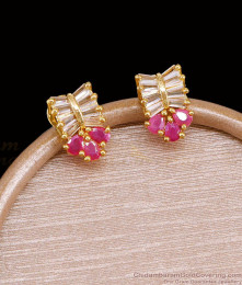Ruby White Stone Bow Cluster One Gram Gold Tops ER6020 Ruby White Stone Bow Cluster One Gram Gold Tops ER6020