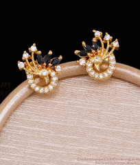 Peacock Black White Stone One Gram Gold Stud Earrings ER6021 Peacock Black White Stone One Gram Gold Stud Earrings ER6021