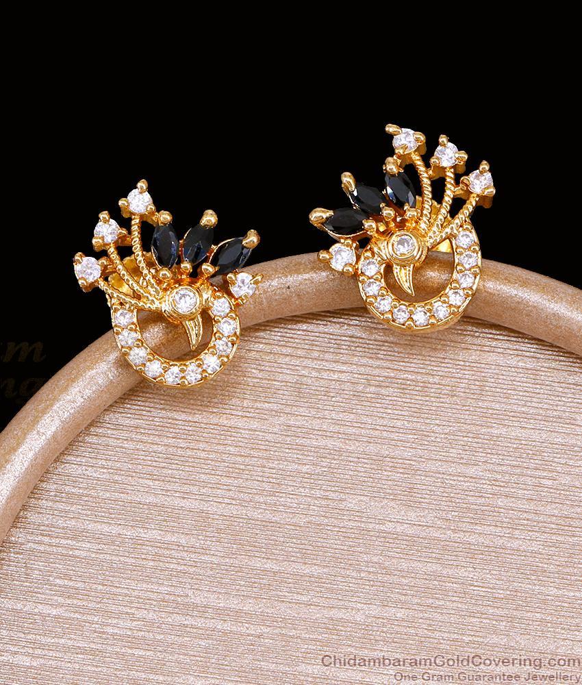 Peacock Black White Stone One Gram Gold Stud Earrings ER6021 Peacock Black White Stone One Gram Gold Stud Earrings ER6021