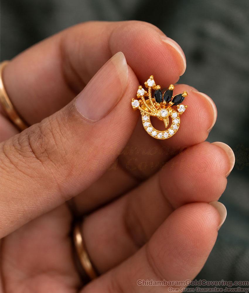 Peacock Black White Stone One Gram Gold Stud Earrings ER6021 Peacock Black White Stone One Gram Gold Stud Earrings ER6021