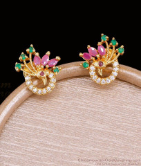 Peacock Ruby Green Stone One Gram Gold Stud Earrings ER6022 Peacock Ruby Green Stone One Gram Gold Stud Earrings ER6022
