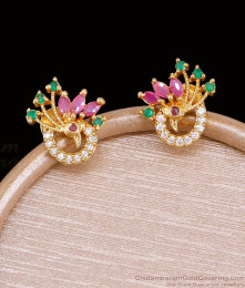 Peacock Ruby Green Stone One Gram Gold Stud Earrings ER6022 Peacock Ruby Green Stone One Gram Gold Stud Earrings ER6022