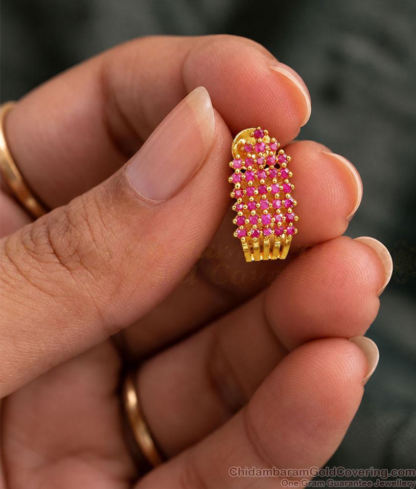 Full Ruby Stone J Hoop One Gram Gold Earrings ER6023 Full Ruby Stone J Hoop One Gram Gold Earrings ER6023