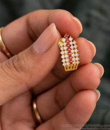 White Stone J Hoop With Ruby Line One Gram Gold Earrings ER6024