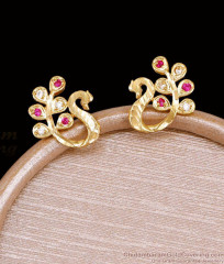 Peacock Ruby White Stone One Gram Gold Stud Earrings ER6026 Peacock Ruby White Stone One Gram Gold Stud Earrings ER6026
