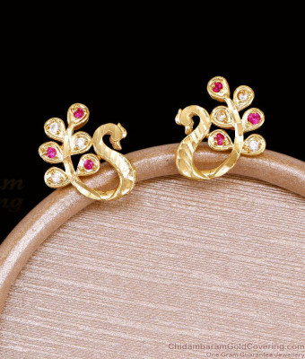 Peacock Ruby White Stone One Gram Gold Stud Earrings ER6026