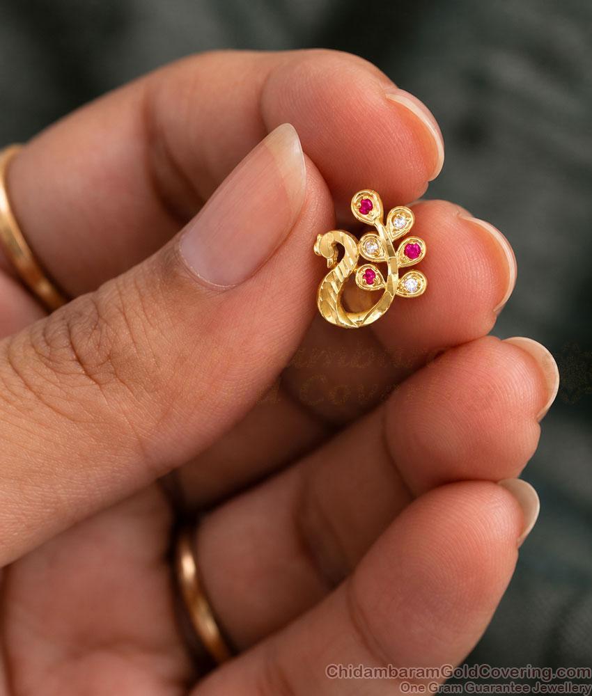 Peacock Ruby White Stone One Gram Gold Stud Earrings ER6026 Peacock Ruby White Stone One Gram Gold Stud Earrings ER6026