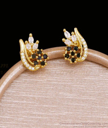 Black White Stone Flower One Gram Gold Stud Earrings ER6027