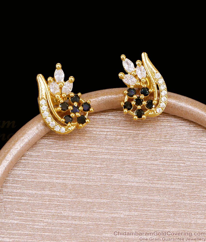 Black White Stone Flower One Gram Gold Stud Earrings ER6027 Black White Stone Flower One Gram Gold Stud Earrings ER6027
