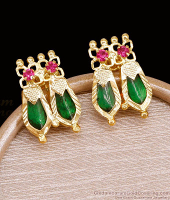 Kerala Twin Green Palakka One Gram Gold Stud Nagapadam Earrings ER6028