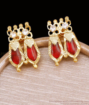 Kerala Twin Red Palakka One Gram Gold Stud Nagapadam Earrings ER6029