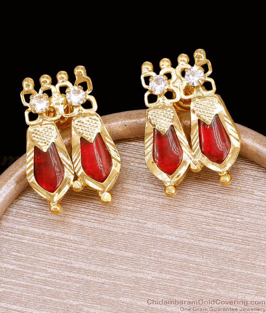 Kerala Twin Red Palakka One Gram Gold Stud Nagapadam Earrings ER6029 Kerala Twin Red Palakka One Gram Gold Stud Nagapadam Earrings ER6029