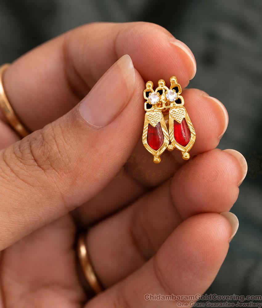 Kerala Twin Red Palakka One Gram Gold Stud Nagapadam Earrings ER6029 Kerala Twin Red Palakka One Gram Gold Stud Nagapadam Earrings ER6029