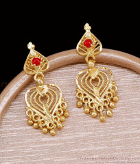 Heart Design Red Stone One Gram Gold Drop Earrings ER6031 Heart Design Red Stone One Gram Gold Drop Earrings ER6031
