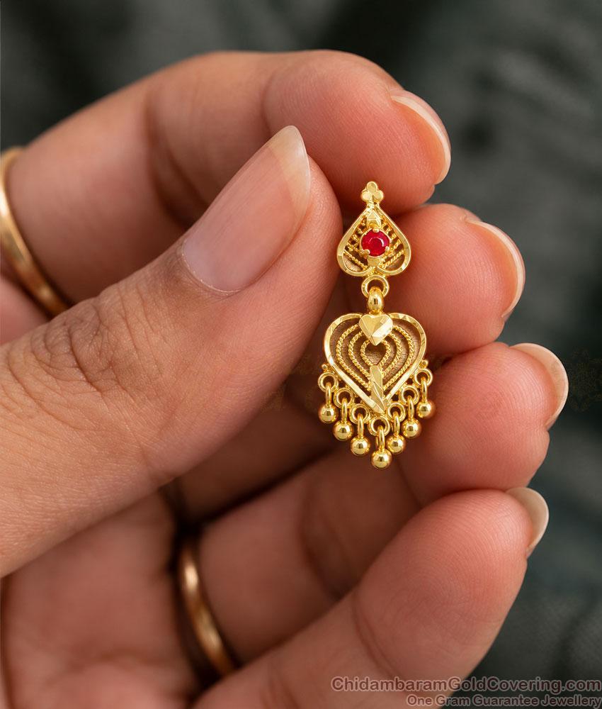 Heart Design Red Stone One Gram Gold Drop Earrings ER6031 Heart Design Red Stone One Gram Gold Drop Earrings ER6031