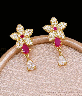 Flower White Stone Ruby Drop One Gram Gold Earrings ER6032