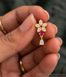 Flower White Stone Ruby Drop One Gram Gold Earrings ER6032 Flower White Stone Ruby Drop One Gram Gold Earrings ER6032