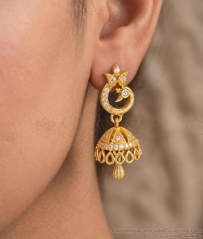 Peacock White Stone One Gram Gold Jhumka Earrings ER6035