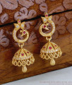 Peacock Ruby White Stone One Gram Gold Jhumka Earrings ER6036
