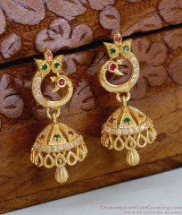 Peacock Multi Stone One Gram Gold Jhumka Earrings ER6037 Peacock Multi Stone One Gram Gold Jhumka Earrings ER6037