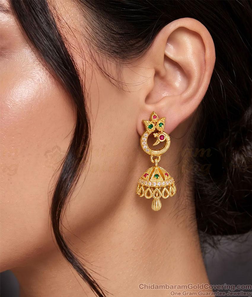 Peacock Multi Stone One Gram Gold Jhumka Earrings ER6037 Peacock Multi Stone One Gram Gold Jhumka Earrings ER6037