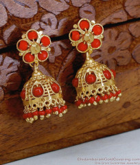 Coral Flower One Gram Gold Jhumka Earrings ER6038 Coral Flower One Gram Gold Jhumka Earrings ER6038