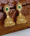 Single Green Stone One Gram Gold Jhumka Earrings ER6039