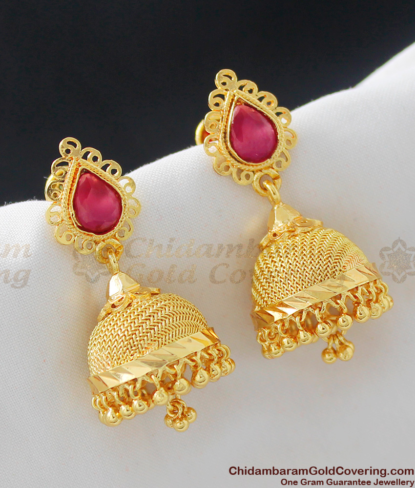 Red Ruby Stone Jhumka Earrings | 1 gram collections ER958