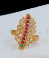 Premium Impon Finger Rings Leaf Pattern Ruby White Stone Imitation Jewelry FR1111