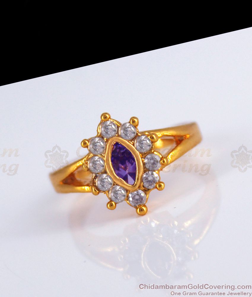 AD White Violet Stone Original Impon Gold Rings For Womens FR1171