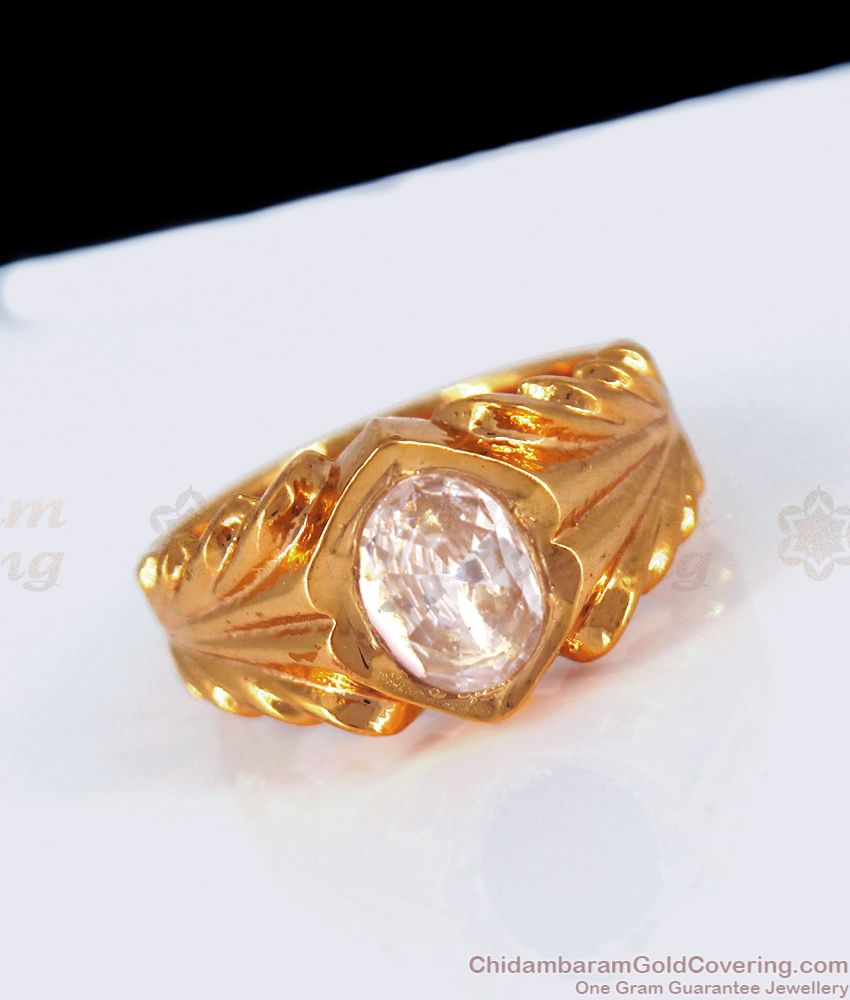 Glittering White Stone Impon Gold Rings Daily Wear FR1185