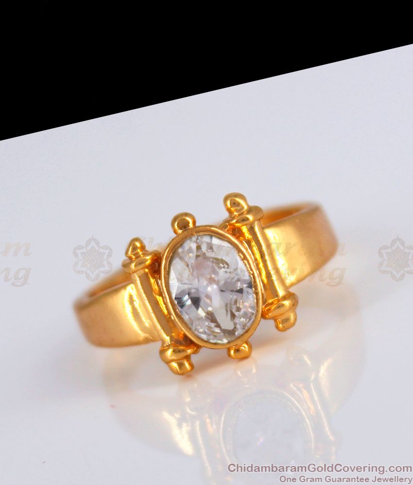 Daily Wear Impon Gold Ring With White Stone FR1187