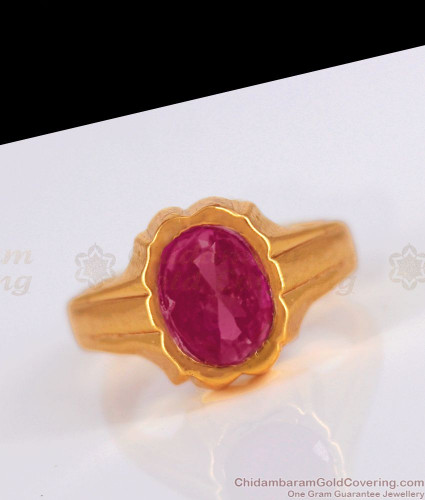 Rasi Kal Mothiram Ruby Stone Original Impon Gold Rings Daily Wear FR1189