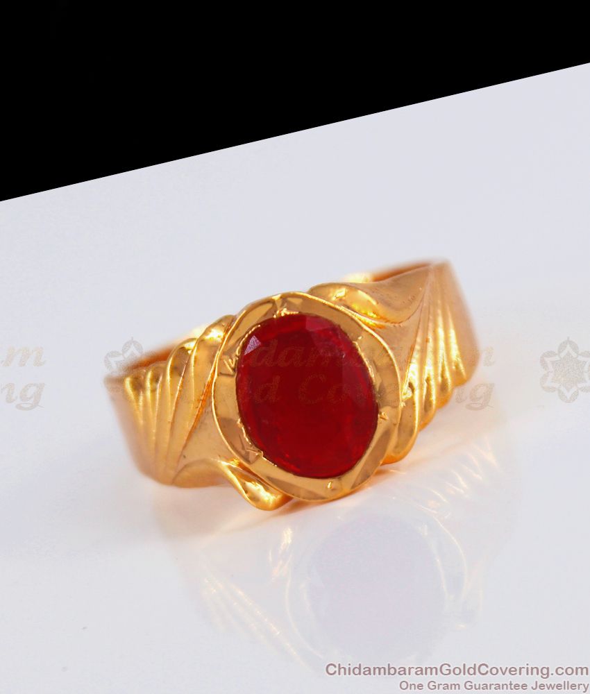 Red Stone Impon Gold Rings Collections Daily Wear FR1190